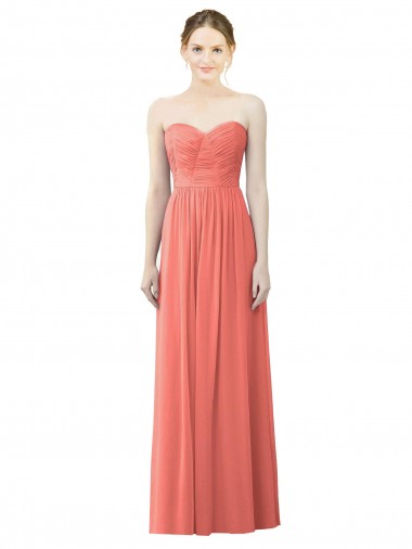 Sleeveless Strapless Soft Chiffon Coral Long Bridesmaid Dress Adelaide