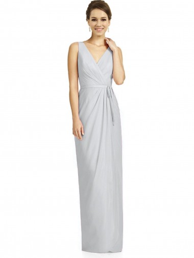Sleeveless V-Neck Soft Chiffon Frost Long Bridesmaid Dress Adelaide