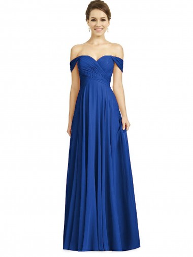 Cap Sleeves Sweetheart Soft Chiffon Royal Blue Long Semi Formal Evening Dress / Bridesmaid Dress Adelaide