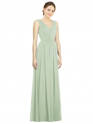 Sleeveless V-Neck Soft Chiffon Sage Long Bridesmaid Dress Adelaide