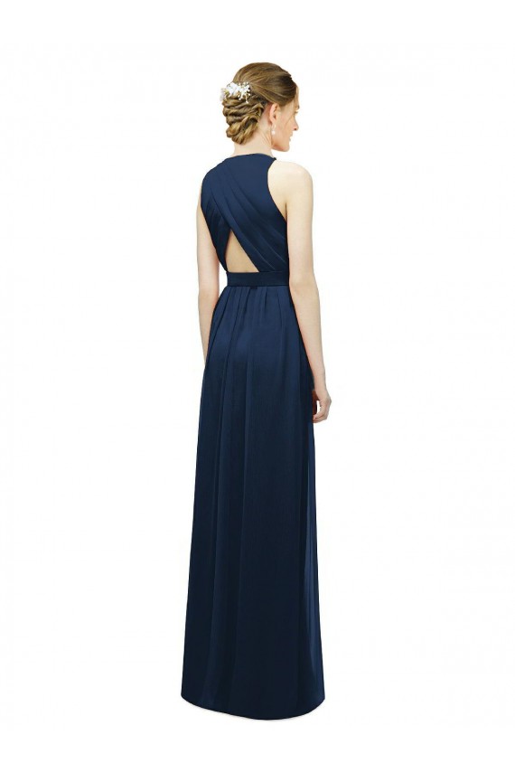 Sleeveless Halter Neck Soft Chiffon Salmon Long Bridesmaid Dress Adelaide