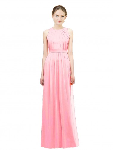 Sleeveless Halter Neck Soft Chiffon Salmon Long Bridesmaid Dress Adelaide