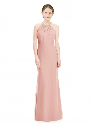 Sleeveless Halter Neck Soft Chiffon Bliss Pink Long Bridesmaid Dress Adelaide
