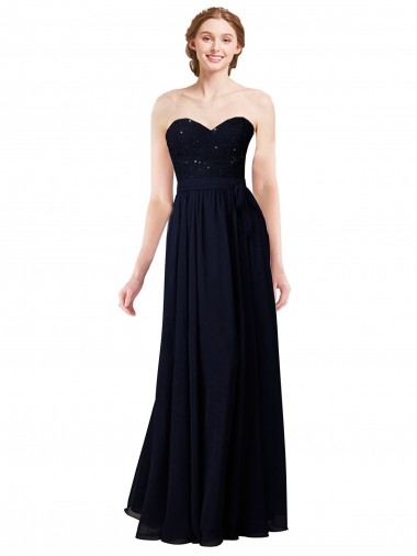 Sleeveless Sweetheart Soft Chiffon Dark Navy Long Formal Dress / Bridesmaid Dress Adelaide