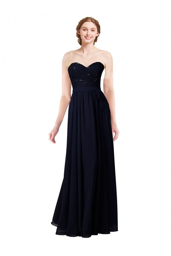 Sleeveless Sweetheart Soft Chiffon Dark Navy Long Formal Dress / Bridesmaid Dress Adelaide