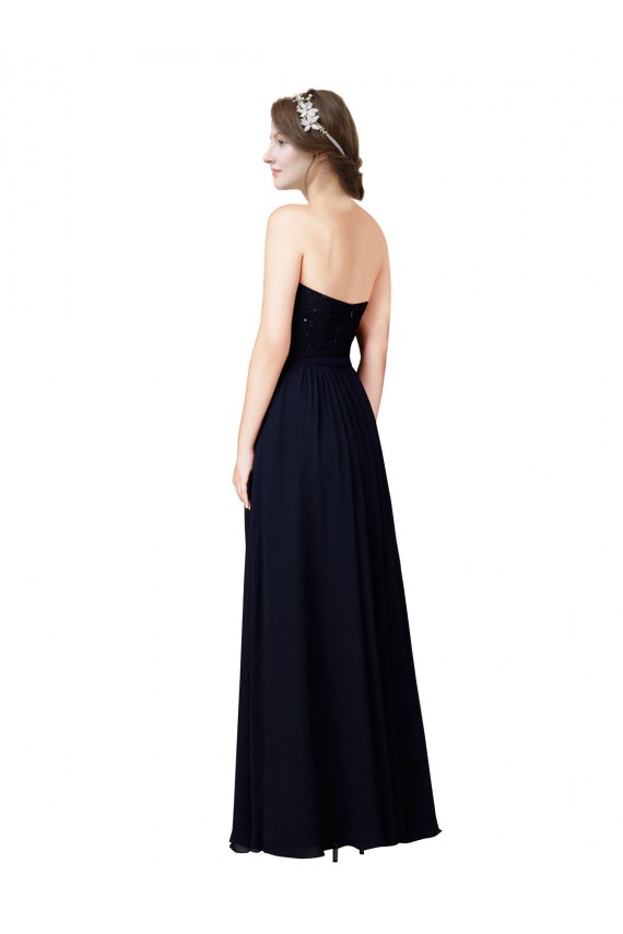Sleeveless Sweetheart Soft Chiffon Dark Navy Long Formal Dress / Bridesmaid Dress Adelaide