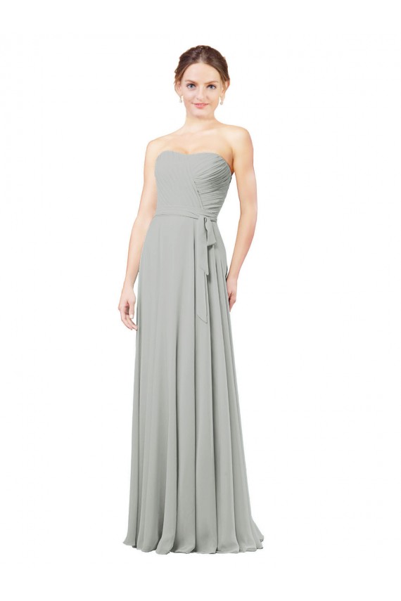 Sleeveless Sweetheart Soft Chiffon Silver Long Bridesmaid Dresses Adelaide