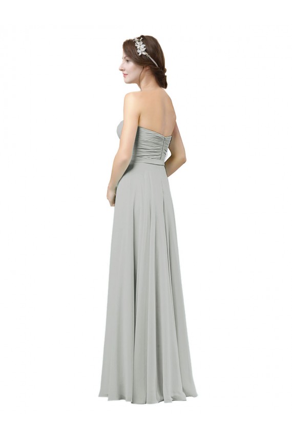 Sleeveless Sweetheart Soft Chiffon Silver Long Bridesmaid Dresses Adelaide