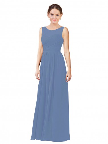 Sleeveless Sweetheart Soft Chiffon Windsor Blue Sheath Long Bridesmaid Dress Adelaide