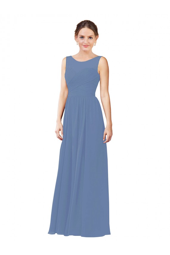 Sleeveless Sweetheart Soft Chiffon Windsor Blue Sheath Long Bridesmaid Dress Adelaide