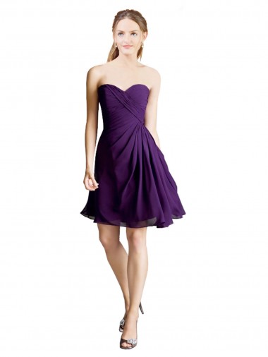 Sleeveless Strapless Soft Chiffon Purple Knee Length Bridesmaid Dress Adelaide