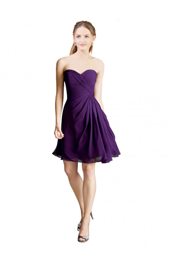 Sleeveless Strapless Soft Chiffon Purple Knee Length Bridesmaid Dress Adelaide