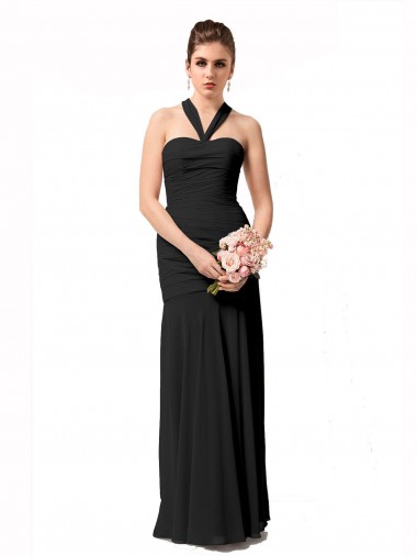 Sleeveless Halter Neck Chiffon Black Long Bridesmaid Dress / Evening Dress Adelaide