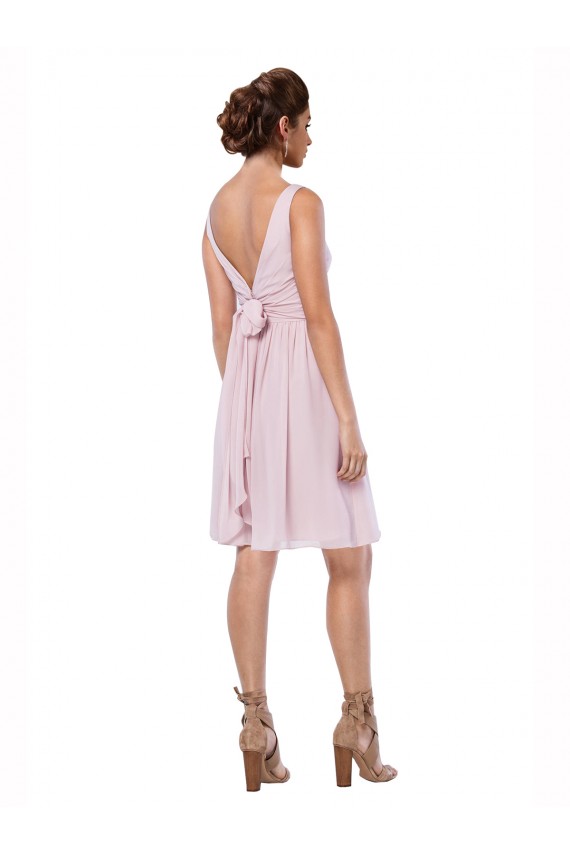 Sleeveless V-Neck Soft Chiffon Dark Navy Knee Length Bridesmaid Dress Adelaide