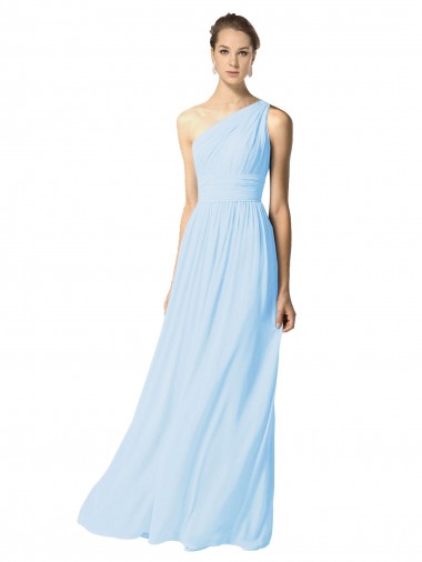 Sleeveless One Shoulder Soft Chiffon Light Sky Blue Long Bridesmaid Dress Adelaide