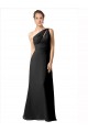 Sleeveless One Shoulder Soft Chiffon Black A-Line Long Bridesmaid Dress Adelaide