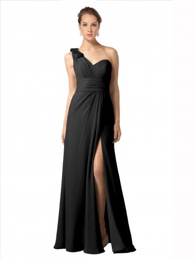 Sleeveless Sweetheart Soft Chiffon Black Long Bridesmaid Dress / Formal Dress Adelaide