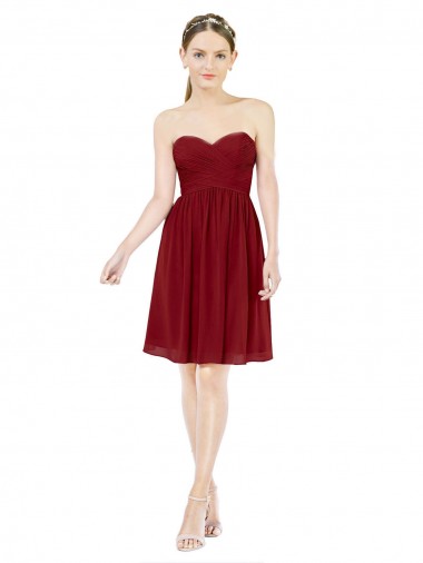 Sleeveless Sweetheart Soft Chiffon Burgundy Knee Length Bridesmaid Dress Adelaide