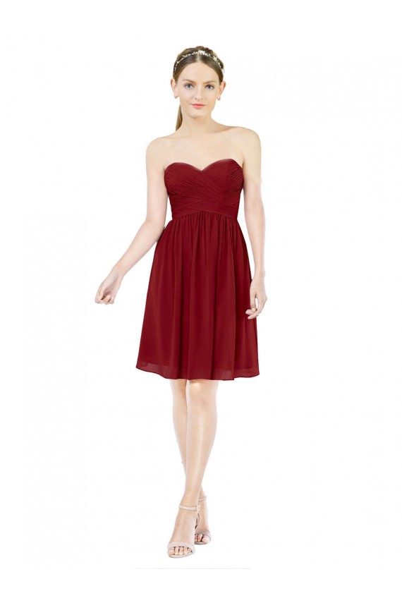 Sleeveless Sweetheart Soft Chiffon Burgundy Knee Length Bridesmaid Dress Adelaide