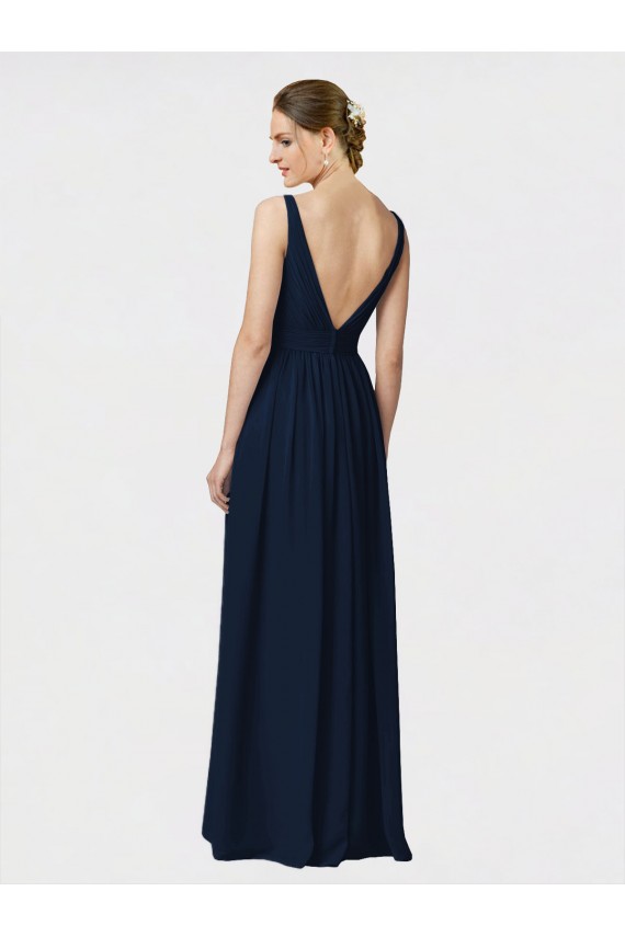 Sleeveless V-Neck Chiffon Dark Navy Long Bridesmaid Dresses / Formal Dresses Adelaide