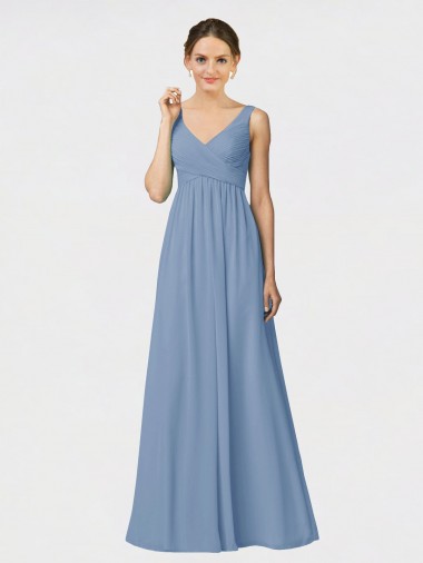 Sleeveless Sweetheart Soft Chiffon Dusty Blue Long Bridesmaid Gown Adelaide