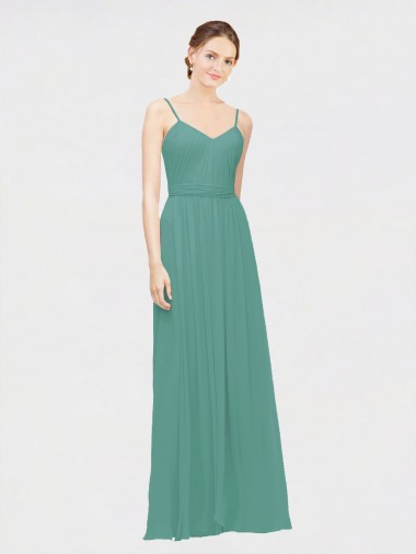 Sleeveless V-Neck Chiffon Icelandic Silver Long Bridesmaid Dress / Evening Dress Adelaide