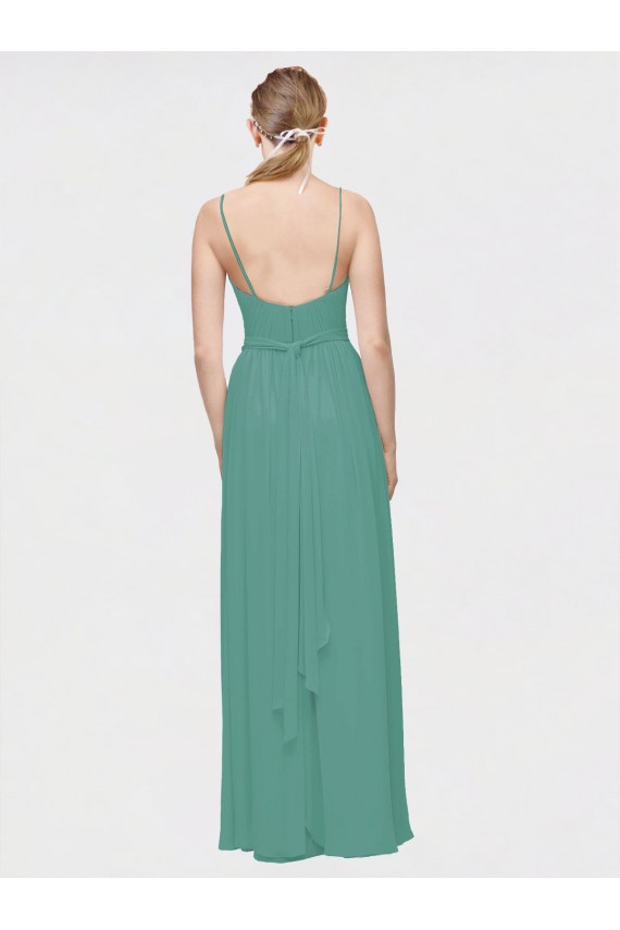 Sleeveless V-Neck Chiffon Icelandic Silver Long Bridesmaid Dress / Evening Dress Adelaide