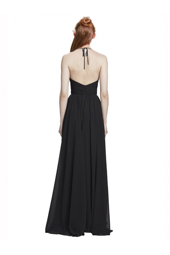 Sleeveless V-Neck Chiffon Dark Navy Long Formal Dress / Bridesmaid Dress Adelaide