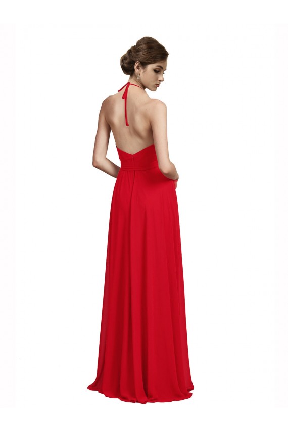 Sleeveless V-Neck Chiffon Red Long Bridesmaid Dress Adelaide