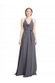 Sleeveless Halter Neck Soft Chiffon Slate Grey Long Bridesmaid Dress Adelaide
