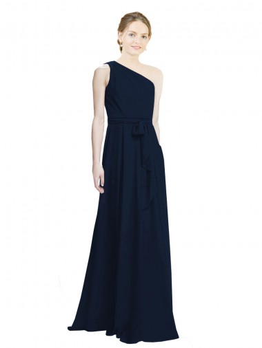 Sleeveless One Shoulder Chiffon Dark Navy Long Bridesmaid Dress / Evening Dress Adelaide