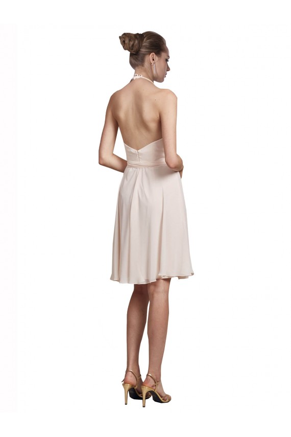 Sleeveless V-Neck Soft Chiffon Cream Pink Knee Length Bridesmaid Dress Adelaide