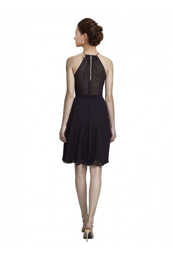 Sleeveless High Neck Soft Chiffon Grape Knee Length Bridesmaid Dress Adelaide