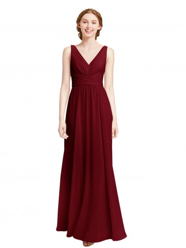 Sleeveless V-Neck Chiffon Burgundy Long Bridesmaid Dress / Evening Gowns Adelaide