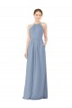 Sleeveless High Neck Soft Chiffon Dusty Blue Long Bridesmaid Dress Adelaide