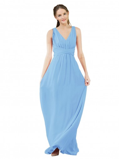 Sleeveless V-Neck Soft Chiffon Periwinkle Long Bridesmaid Dress Adelaide
