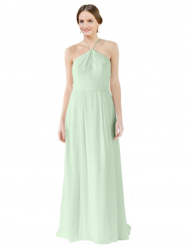 Sleeveless Halter Neck Soft Chiffon Sage Long Bridesmaid Dress Adelaide