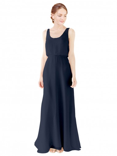 Sleeveless Scoop Neck Soft Chiffon Dark Navy Long Bridesmaid Dress Adelaide