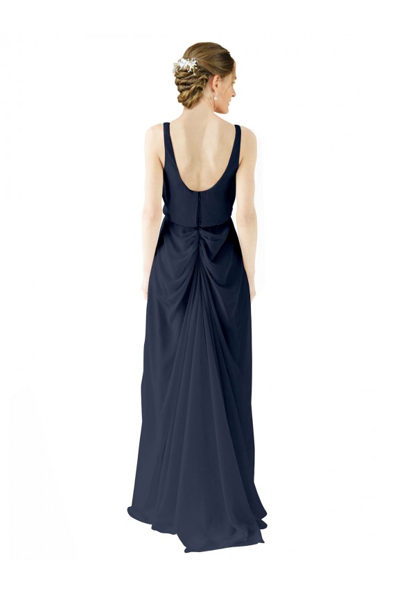 Sleeveless Scoop Neck Soft Chiffon Dark Navy Long Bridesmaid Dress Adelaide