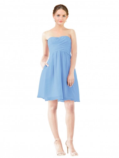 Sleeveless Strapless Soft Chiffon Periwinkle Knee Length Bridesmaid Dress Adelaide