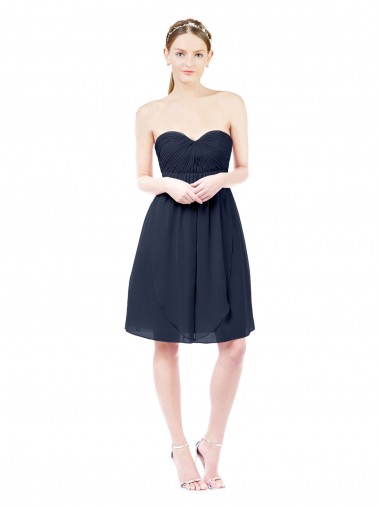 Sleeveless Sweetheart Soft Chiffon Dark Navy Knee Length Bridesmaid Dress Adelaide