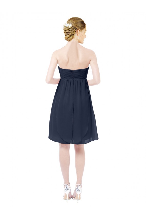 Sleeveless Sweetheart Soft Chiffon Dark Navy Knee Length Bridesmaid Dress Adelaide
