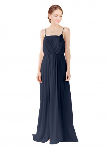 Sleeveless Spaghetti straps Chiffon Dark Navy Long Bridesmaid Dress / Evening Gowns Adelaide