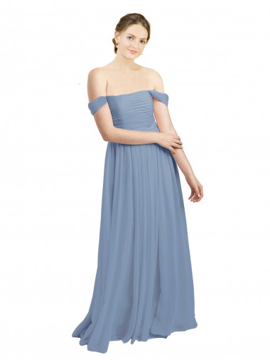 Sleeveless Sweetheart Soft Chiffon Dusty Blue Long Formal Dress / Bridesmaid Dress Adelaide