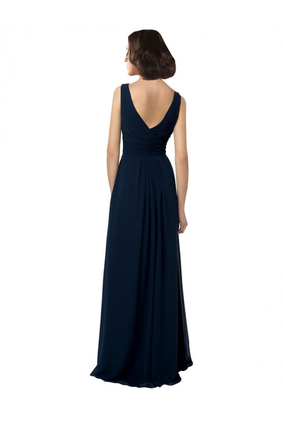 Sleeveless V-Neck Chiffon Dark Navy Long Bridal Party Dress Adelaide
