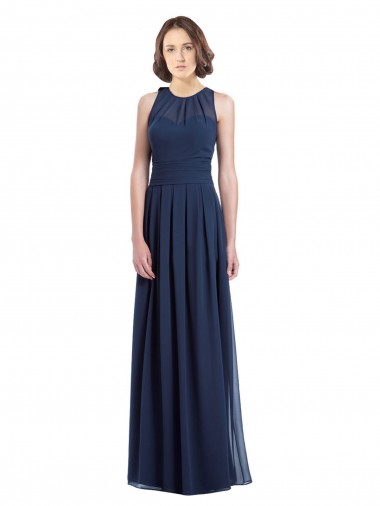 Sleeveless Halter Neck Chiffon Dark Navy Long Floor Length Bridesmaid Dress Adelaide