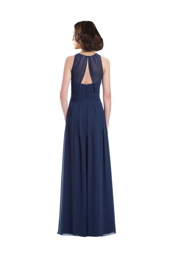Sleeveless Halter Neck Chiffon Dark Navy Long Floor Length Bridesmaid Dress Adelaide