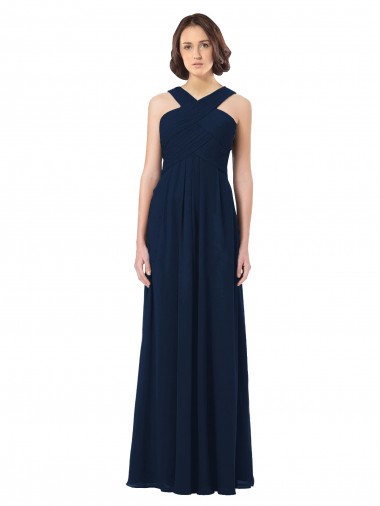 Sleeveless Sweetheart Chiffon Dark Navy Long Floor Length Bridesmaid Dress Adelaide