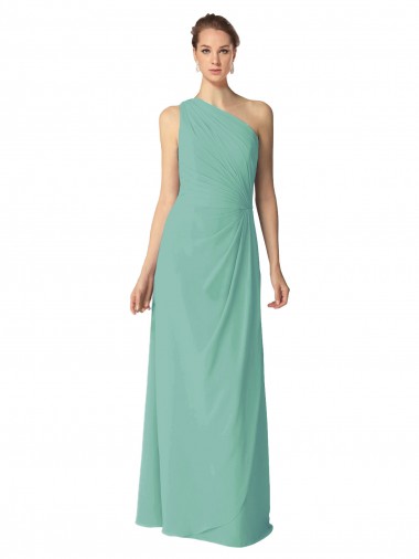 Sleeveless One Shoulder Soft Chiffon Jade Long Bridesmaid Dress Adelaide
