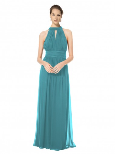 Sleeveless Halter Neck Soft Chiffon Hunter Long Bridesmaid Dress Adelaide